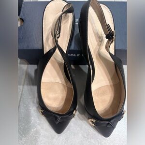 Coleman Black Leather 1 inch heel sling back shoe